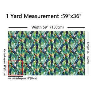 Parrot Upholstery Fabric by The Yard, Hawaiian Tropical Leaves by The Yard, Birds Floral Decorative Waterproof Outdoor Fabric, Upholstery and Home Accents, DIY Art, 10 Yards, Green Blue