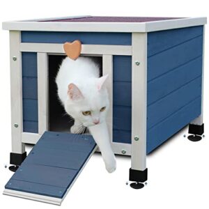 rockever outdoor cat house, feral cat house outdoor weatherproof with escape door and clear windows for 2 cats (grey