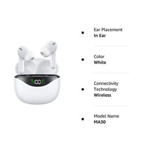 YOSINT Wireless Earbuds, Bluetooth 5.1 Headphones 30Hrs Playtime with LED Power Display, IPX7 Waterproof Earphones, TWS in Ear Stereo Headset Built-in Mic for iPhone/Android (White)