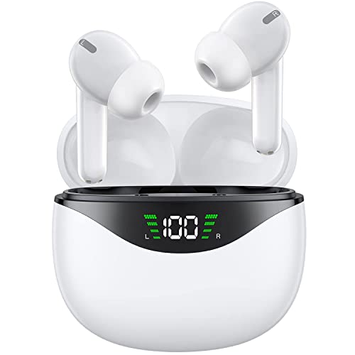 YOSINT Wireless Earbuds, Bluetooth 5.1 Headphones 30Hrs Playtime with LED Power Display, IPX7 Waterproof Earphones, TWS in Ear Stereo Headset Built-in Mic for iPhone/Android (White)