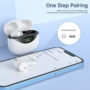 YOSINT Wireless Earbuds, Bluetooth 5.1 Headphones 30Hrs Playtime with LED Power Display, IPX7 Waterproof Earphones, TWS in Ear Stereo Headset Built-in Mic for iPhone/Android (White)