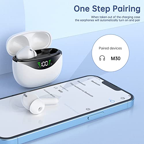 YOSINT Wireless Earbuds, Bluetooth 5.1 Headphones 30Hrs Playtime with LED Power Display, IPX7 Waterproof Earphones, TWS in Ear Stereo Headset Built-in Mic for iPhone/Android (White)