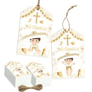 mi bautizo decorations-gold religious boy baptism favor tags for boy god bless,baptism party decoration christening supplies gift bags box envelope mi bautizo tags baptism thank you tags