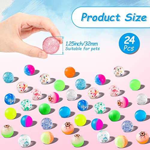 24 Pack 1.25 Inch Cat Toy Bouncy Balls Interactive Cat Ball for Indoor Cats Pet Favorite Gift Colorful Pet Ball with High Elasticity for Exercise and Interactive Play