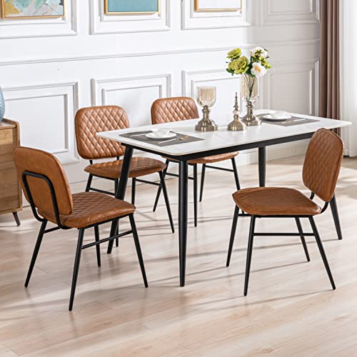 DUOMAY Mid-Century Modern Dining Chairs Set of 2, PU Leather Armless Side Chair with Metal Legs, Upholstered Kitchen Dining Room Chairs, Brown