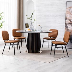 DUOMAY Mid-Century Modern Dining Chairs Set of 2, PU Leather Armless Side Chair with Metal Legs, Upholstered Kitchen Dining Room Chairs, Brown