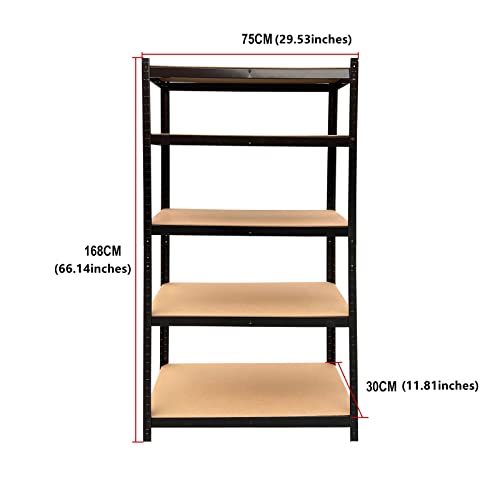 Qimu Storage Shelving Rack Utility Shelf Heavy Duty Steel Frame 5-Tier Garage Shelf,Multipurpose Organizer for Garage, Basement, Utility Shed, Workshop,Black-168cm x 75cm x 30cm