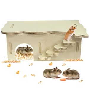 kathson hamster hideouts with ladder,hamsters wooden house,detachable guinea pigs hut chinchillas habitats cage accessories for gerbil hedgehogs bunny(l)