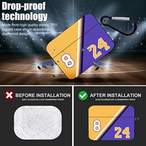 Basketball No.8/24 Case for Airpods Pro Cover with Keychain for Sports Fans Boys Men Girls Kids Jersey Cool Fun Design Mamba Spirit Square Case Silicone Protective Compatible with Airpods Pro（2019）