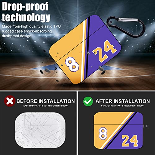 Basketball No.8/24 Case for Airpods Pro Cover with Keychain for Sports Fans Boys Men Girls Kids Jersey Cool Fun Design Mamba Spirit Square Case Silicone Protective Compatible with Airpods Pro（2019）