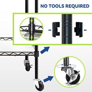 Monios-L Plant Shelf with Grow Lights, 4-Tier Metal Plant Stand with 180W T8 5000K Grow Light Bar, Heavy Duty Adjustable Rack with Wheels for Indoor Plants, Succulents, Seedlings(35Lx14Wx61H, Black)