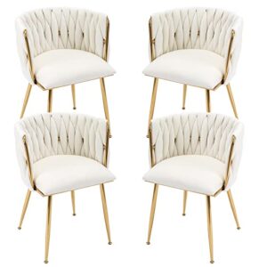 duomay modern barrel dining chair set of 4, velvet upholstered accent side chair makeup vanity chair with back living room leisure chair with gold metal legs for dining room office, white