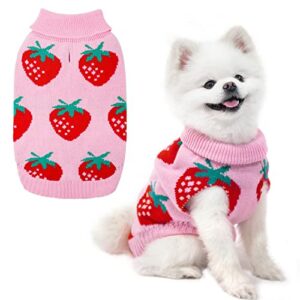 scirokko dog sweaters for small dogs - cute girl dog clothes knitwear warm puppy winter sweater, pink strawberry