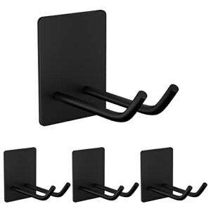 adhesive hooks,extended double self sticky hooks for bathroom,heavy duty hooks suitable hanging coatstowel razor ,stainless steel utility hooks for kitchen wall hanging,matte black no damage hook-4pcs