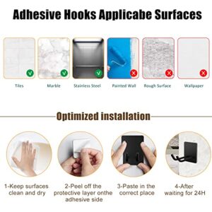 Adhesive Hooks,Extended Double Self Sticky Hooks for Bathroom,Heavy Duty Hooks Suitable Hanging CoatsTowel Razor ,Stainless Steel Utility Hooks for Kitchen Wall Hanging,Matte Black No Damage Hook-4PCS