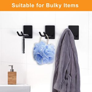 Adhesive Hooks,Extended Double Self Sticky Hooks for Bathroom,Heavy Duty Hooks Suitable Hanging CoatsTowel Razor ,Stainless Steel Utility Hooks for Kitchen Wall Hanging,Matte Black No Damage Hook-4PCS