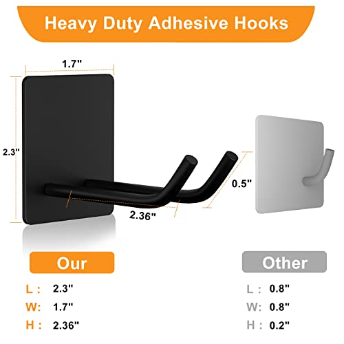 Adhesive Hooks,Extended Double Self Sticky Hooks for Bathroom,Heavy Duty Hooks Suitable Hanging CoatsTowel Razor ,Stainless Steel Utility Hooks for Kitchen Wall Hanging,Matte Black No Damage Hook-4PCS