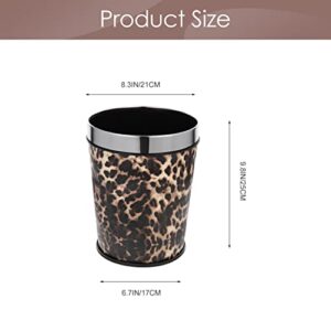 Kitchen Waste Bins Waste Basket Round Trash Can Retro Waste Basket Small Waste Paper Basket 5L Bathroom Garbage Bin Leopard Dustbin for Home Office Living Room Trash Cans Recycling Bin