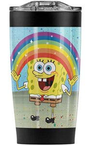 logovision spongebob rainbow stainless steel 20 oz travel tumbler, vacuum insulated & double wall with leakproof sliding lid