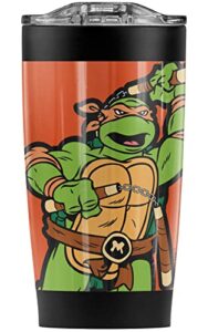teenage mutant ninja turtles tmnt mikey and logo stainless steel 20 oz travel tumbler, vacuum insulated & double wall with leakproof sliding lid