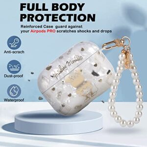 Cute Case Cover for AirPods Pro with White Pearl Wrist Keychain for Women Girls Kawaii Funny Mouse Unique Design Cover Glitter Bling Marble Shell Colorful Anime Soft Cover for AirPod Pro