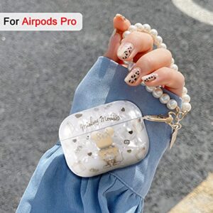 Cute Case Cover for AirPods Pro with White Pearl Wrist Keychain for Women Girls Kawaii Funny Mouse Unique Design Cover Glitter Bling Marble Shell Colorful Anime Soft Cover for AirPod Pro