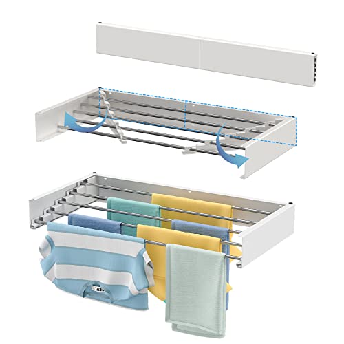 Mountable Clothes Drying Rack Wall Mount Folding Indoor Laundry Clothes Rack Drying Outdoor Heavy Duty Space Saver RV Drying Rack 60lb Capacity