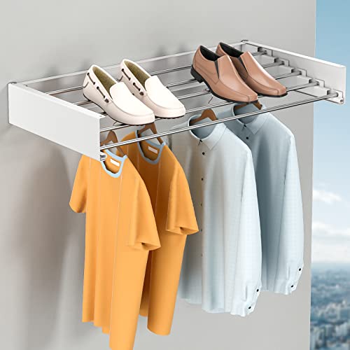 Mountable Clothes Drying Rack Wall Mount Folding Indoor Laundry Clothes Rack Drying Outdoor Heavy Duty Space Saver RV Drying Rack 60lb Capacity
