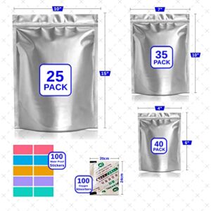 Raveel 100pcs Mylar Bags, Mylar Bags for food Storage with 100 Oxygen Absorbers & 100 Labels,Resealable Mayler Food Bags Ziplock Storage Bags,Free Heat Resistant Smell Proof and Food Grade Seal Bags