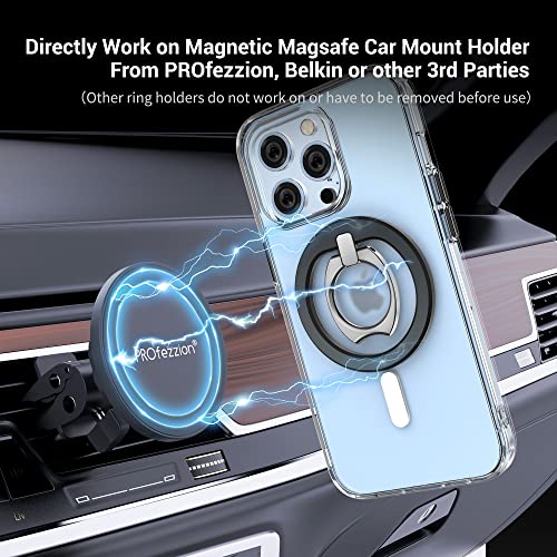 PROfezzion Thin Metal Ring Holder for MagSafe, Removable Strongest Magnetic Phone Grip Only for iPhone 14 13 12 Pro Max Plus with Mag-Safe Case [MagSafe Car Mount Compatible] [Adjustable Kickstand]