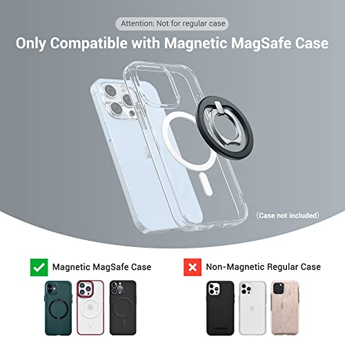 PROfezzion Thin Metal Ring Holder for MagSafe, Removable Strongest Magnetic Phone Grip Only for iPhone 14 13 12 Pro Max Plus with Mag-Safe Case [MagSafe Car Mount Compatible] [Adjustable Kickstand]
