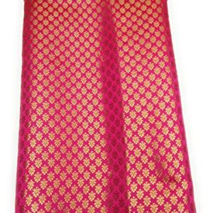 Banarasi Brocade Poly Silk Unstitched Running Fabric/Cloth/Dress Material with Golden Jacquard Work by The Yards (Pink Gold, 6 Yard)