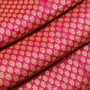 Banarasi Brocade Poly Silk Unstitched Running Fabric/Cloth/Dress Material with Golden Jacquard Work by The Yards (Pink Gold, 6 Yard)