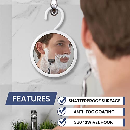 MIRRORVANA Hangable Round Fogless Shower Shaving Mirror with 360° Swivel Rotatable Hook for Hanging and Bonus Anti-Fog Spray - Anti Fog Shatterproof Surface 6.7" Diameter