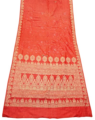 Peegli Vintage Orange Saree Woven Cloth 100% Pure Silk Fabric Art Craft Women Sari