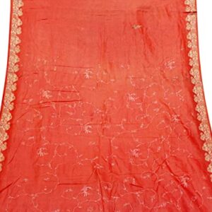 Peegli Vintage Orange Saree Woven Cloth 100% Pure Silk Fabric Art Craft Women Sari