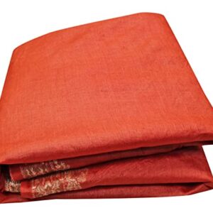 Peegli Vintage Orange Saree Woven Cloth 100% Pure Silk Fabric Art Craft Women Sari