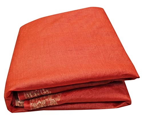 Peegli Vintage Orange Saree Woven Cloth 100% Pure Silk Fabric Art Craft Women Sari