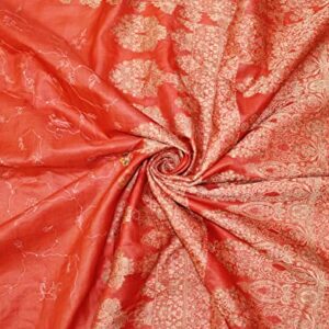 Peegli Vintage Orange Saree Woven Cloth 100% Pure Silk Fabric Art Craft Women Sari