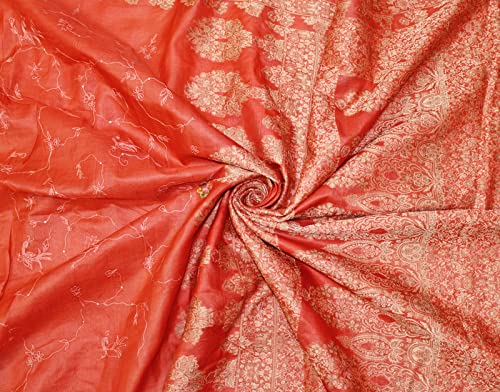 Peegli Vintage Orange Saree Woven Cloth 100% Pure Silk Fabric Art Craft Women Sari