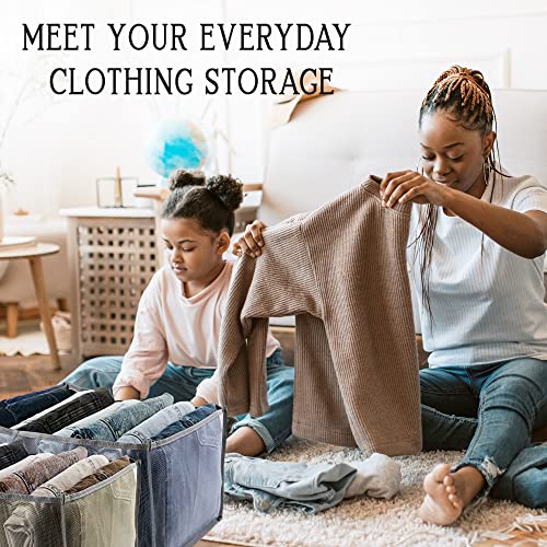 Jean Organizer for Closet - 2 Pack Wardrobe Clothes Organizer 7 Grids, Closet Organizers and Storage for Clothes, Clothes Organizer for Folded Clothes, Jeans, Sweater, Dresses, T-shirts (Grey)