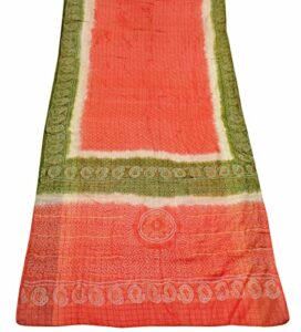 peegli vintage orange saree bandhani style textile 100% pure silk sari recycled fabric