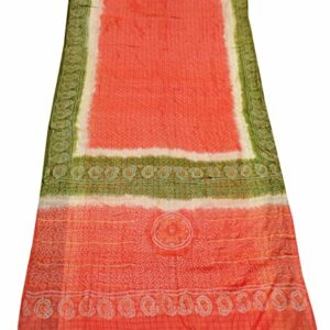 Peegli Vintage Orange Saree Bandhani Style Textile 100% Pure Silk Sari Recycled Fabric