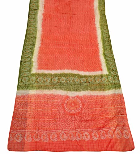 Peegli Vintage Orange Saree Bandhani Style Textile 100% Pure Silk Sari Recycled Fabric