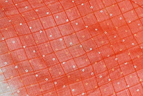 Peegli Vintage Orange Saree Bandhani Style Textile 100% Pure Silk Sari Recycled Fabric