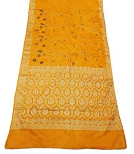 peegli vintage 100% pure silk saree yellow woven dress making fabric diy craft sari