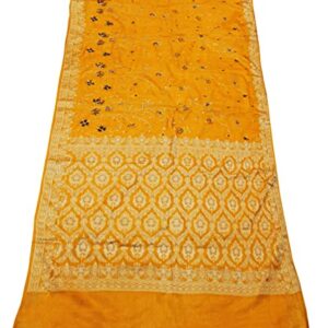 Peegli Vintage 100% Pure Silk Saree Yellow Woven Dress Making Fabric DIY Craft Sari