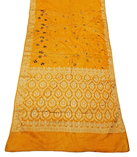 Peegli Vintage 100% Pure Silk Saree Yellow Woven Dress Making Fabric DIY Craft Sari