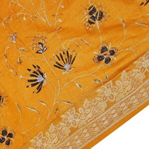 Peegli Vintage 100% Pure Silk Saree Yellow Woven Dress Making Fabric DIY Craft Sari