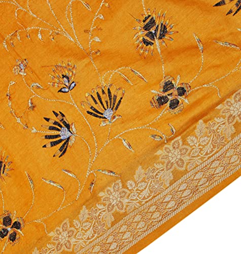 Peegli Vintage 100% Pure Silk Saree Yellow Woven Dress Making Fabric DIY Craft Sari